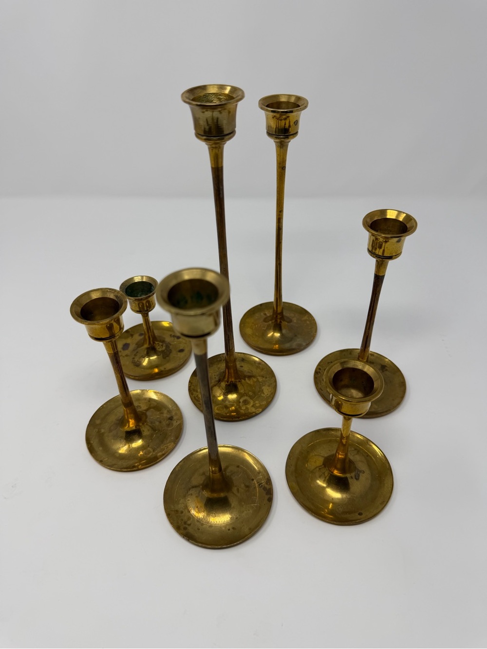 Vintage‎ Brass Tulip Taper Candle Holders - Set of 7